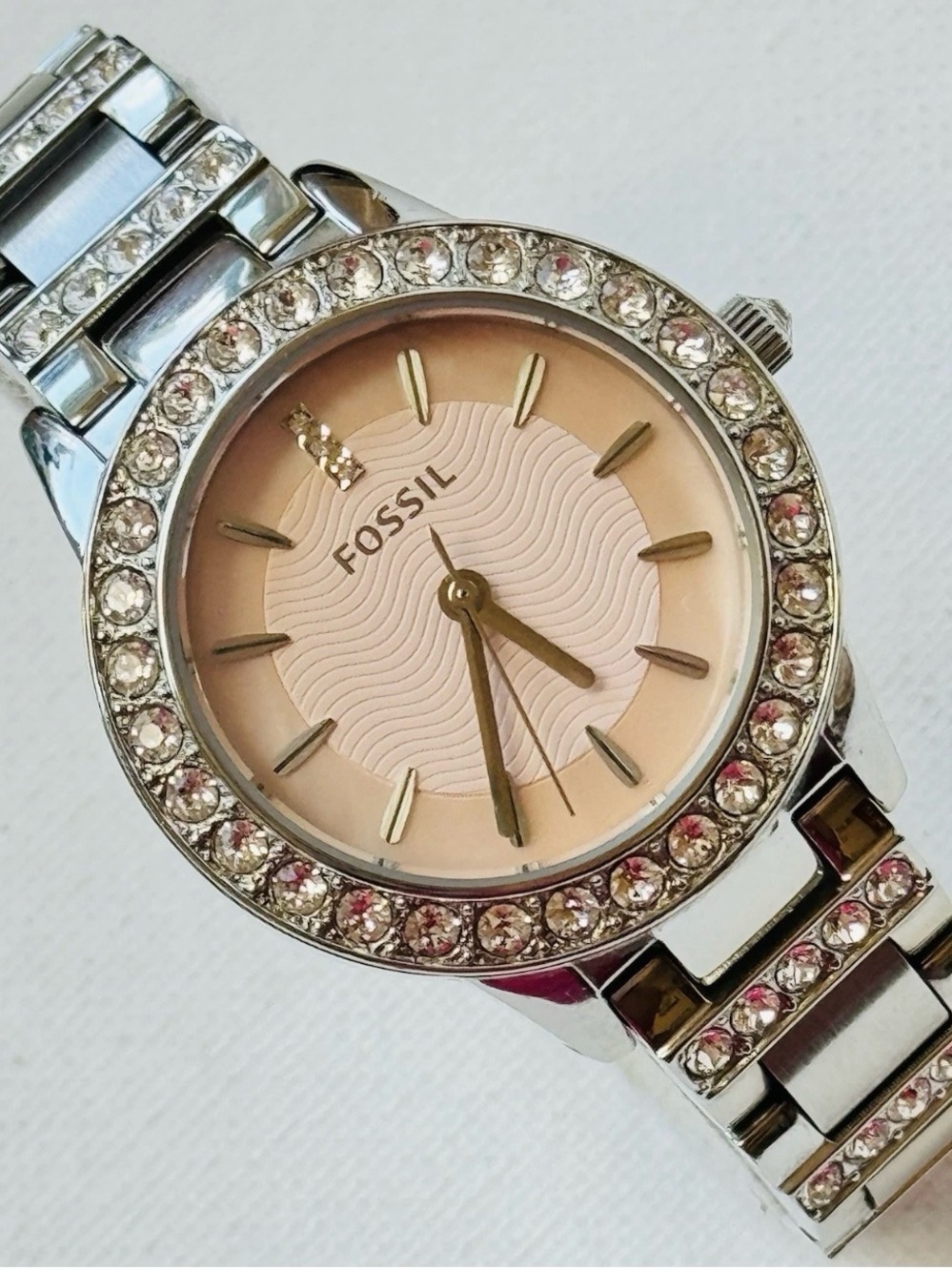 Fossil Jesse Glitz Pink MOP Dial Women's Midsized Watch Silver Stainless ES2189
